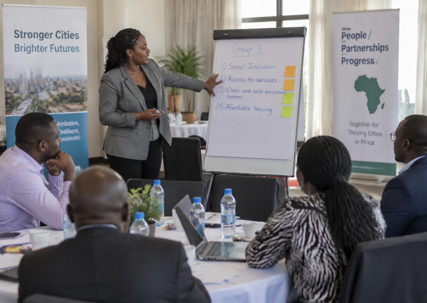 Facilitator leading a monitoring and evaluation capacity development workshop